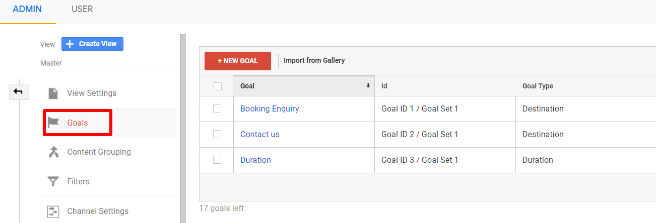 google analytics set goals